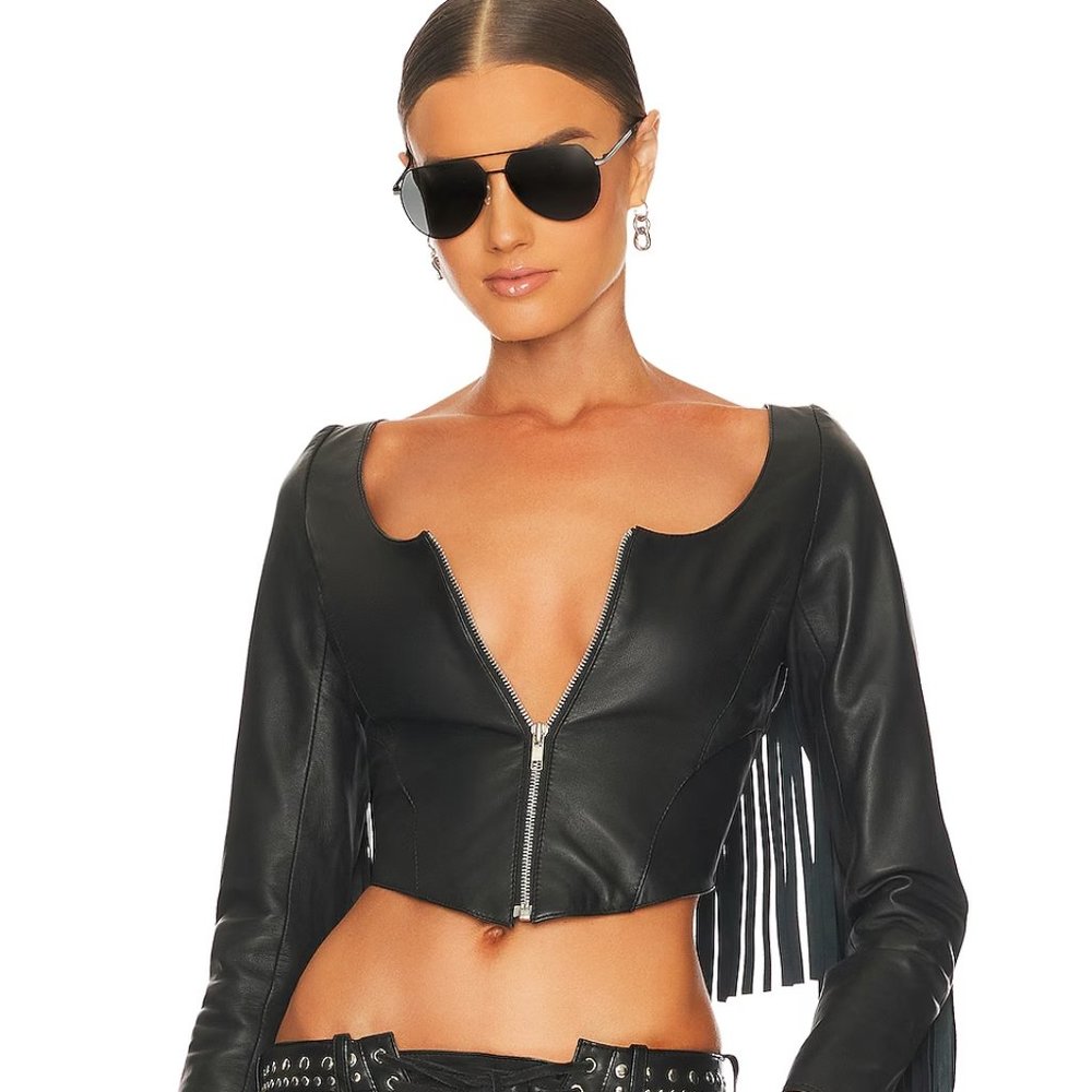 Understated Leather Crop Fringe Top